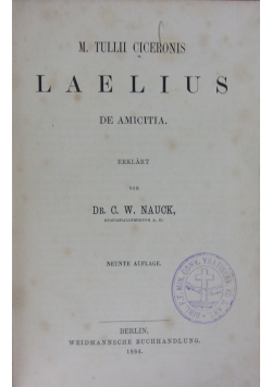 Laelius de Amicitia, 1884 r.