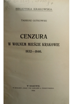 Cenzura w wolnem mieście Krakowie, 1914 r.