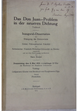 Das Don Juan Problem in der neueren Dichtung