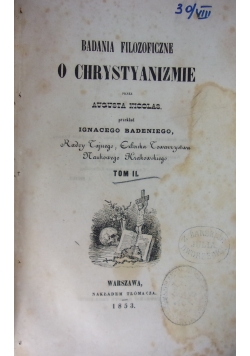 Badania filozoficzne o Chrystyanizmie, 1853 r.