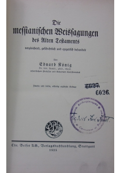 Die messianischen Weissagungen, 1925 r.