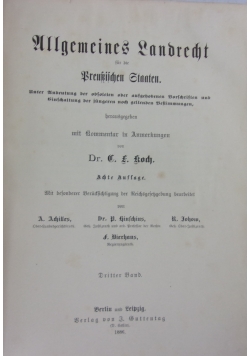 Allgemeines Landrecht fur die Breussischen Staaten. Tom III, 1886 r.