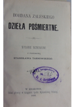 Bohdana Zaleskiego dzieła pośmiertne, 1899 r.