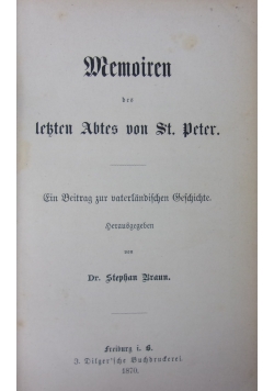 Memoiren des letzten Abtes von St. Peter, 1870 r.