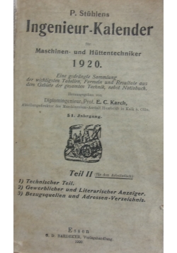 Ingenieur-Kalender, 1920 r.