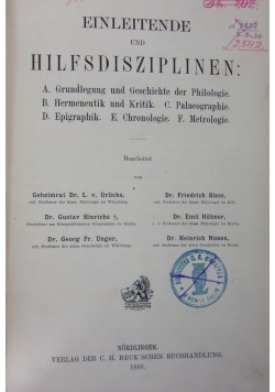 Einleitende und Hilfsdisziplinen ,1886r.