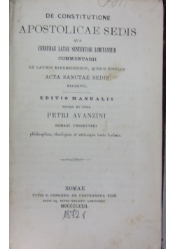 De Constitutione Apostolicae Sedis, 1872 r.