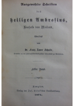 Ausgewahlte Schriften des heiligen Ambrosins, 1871 r.