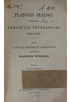 Platonis Dialogi vol I 1898 r