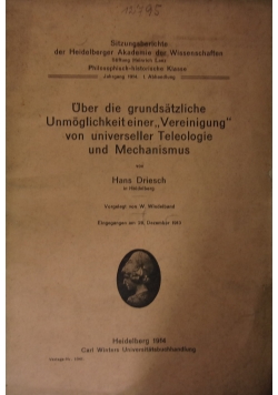 Uber die grundsatzliche Unmoglichkeit einer "Vereinigung" von universeller Teleologie und Mechanismus, 1914 r.