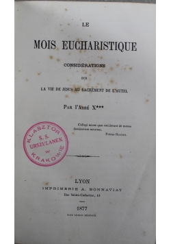 Le Mois Eucharistique 1877 r