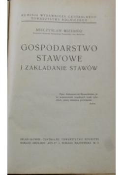 Gospodarstwo stawowe i zakładanie stawów 1923 r.