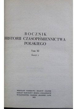 Rocznik Historii Czasopiśmiennictwa Polskiego Tom XI Zeszyty od 1 do 3