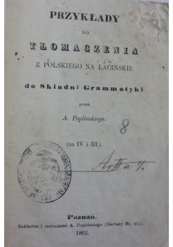 Przykład do Tłomaczenia z polskiego na łacińskie ,1862r.