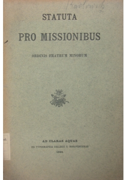 Statuta Pro Missionsibus Ordinis Fratrum Minorum, 1924 r.