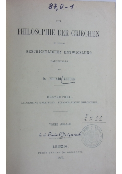 Philosophie der Griechen, 1881 r.