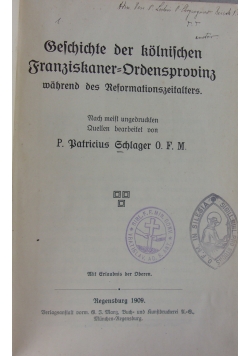Geschichte der kölnischen Franziskaner-Ordensprovinz während des Reformationszeitalters, 1909 r.