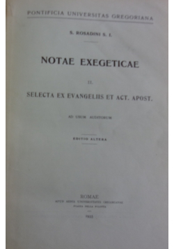 Notae exegeticae, 1935 r.