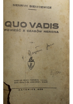 Quo vadis Powieść z Czasów Nerona Tom 1  1935 r
