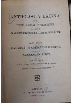 Anthologia latina, 1929 r.