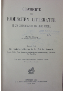 Geschichte der Römischen Litteratur, 1909 r.