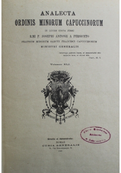 Analecta Ordinis Minorum Capuccinorum Volumen XLI 1925 r.