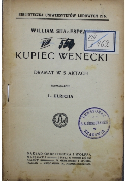 Kupiec Wenecki dramat w 5 aktach 1870 r