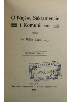 O najświętszym Sakramencie i Komunii Świętej 1916 r