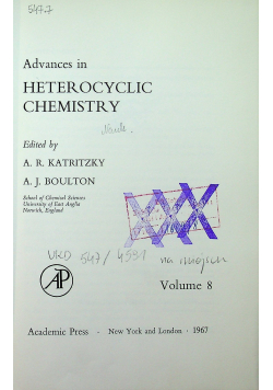 Advances in heterocyclic chemistry Volume 8