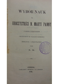 Wybór nauk na uroczystości N. Maryji Panny, 1876 r.