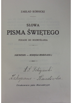Słowa pisma świętego, 1909 r.