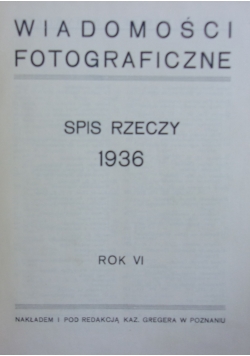 Wiadomości fotograficzne. Spis rzeczy 1936, 1936r.