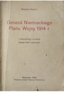 Geneza niemieckiego planu wojny 1914 roku 1923 r