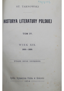 Historya Literatury Polskij Tom IV 1904 r