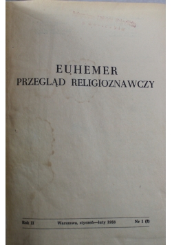 Euhemer przegląd religioznawczy nr od 1 do 6 1958 r.