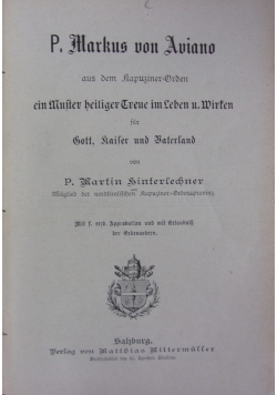 P. Markus von Aviano, 1900 r.