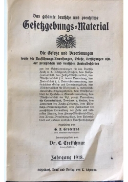 Das gesamte deutsche und preusische Gesetzgebungs-Material, 1918r.