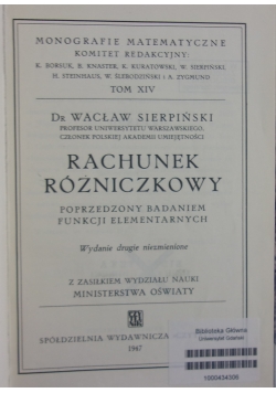 Rachunek Różniczkowy, tom XIV, 1947 r.