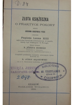 Złota książeczka o praktyce pokory, 1895 r.