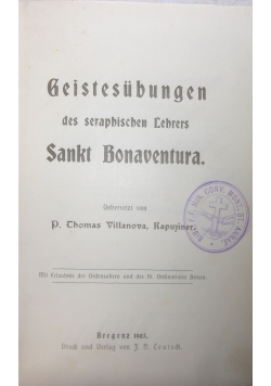 Geistesubungen des seraphischen Lehrers, 1903 r.