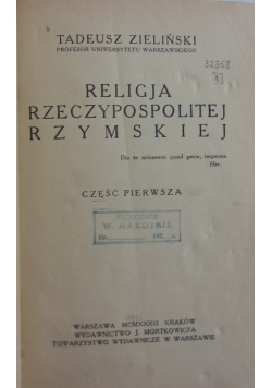 Religja Rzeczypospolitej Rzymskiej tom I, 1933r.