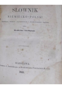 Słownik Niemiecko - Polski. 1855r.