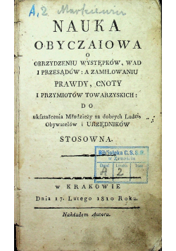 Nauka obyczaiowa o obrzydzeniu występków wad i przesądów 1810 r