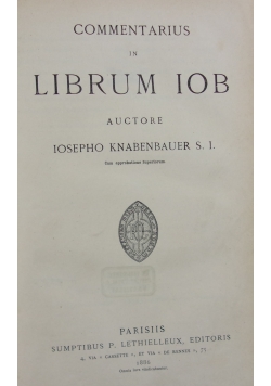 Commentrarius in Librum Iob, 1886 r.