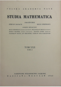 Studia Mathematica ,Tom XXII ,cz. 1