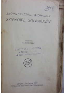 Synowie Solbakken, 1922 r.