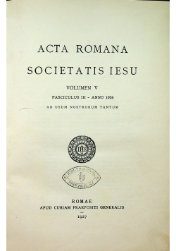Acta Romana Societatis Iesu volumen V 1927 r.