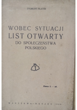 Wobec sytuacji List Otwarty do społeczeństwa polskiego, 1926 r.