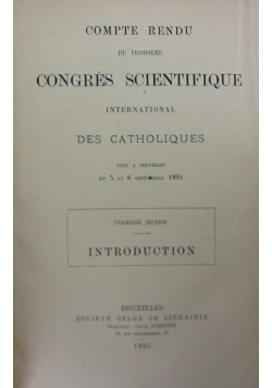 Compte rendu du troisieme congres scientifique international des catholiques, 1894 r.