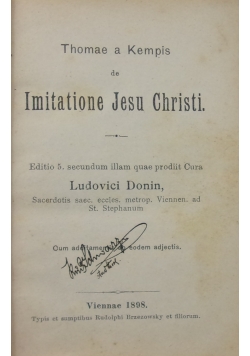 Thomae a Kempis de Imitatione Jesu Christi, 1898 r.